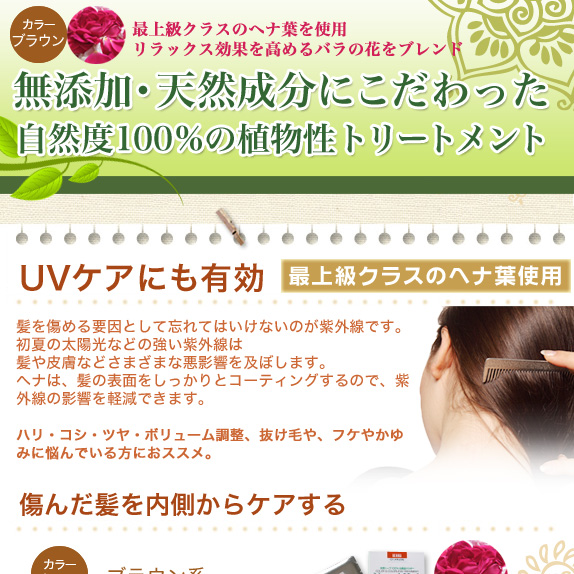 花びら入りのヘナ・カラートリートーメント（色：ブラウン）